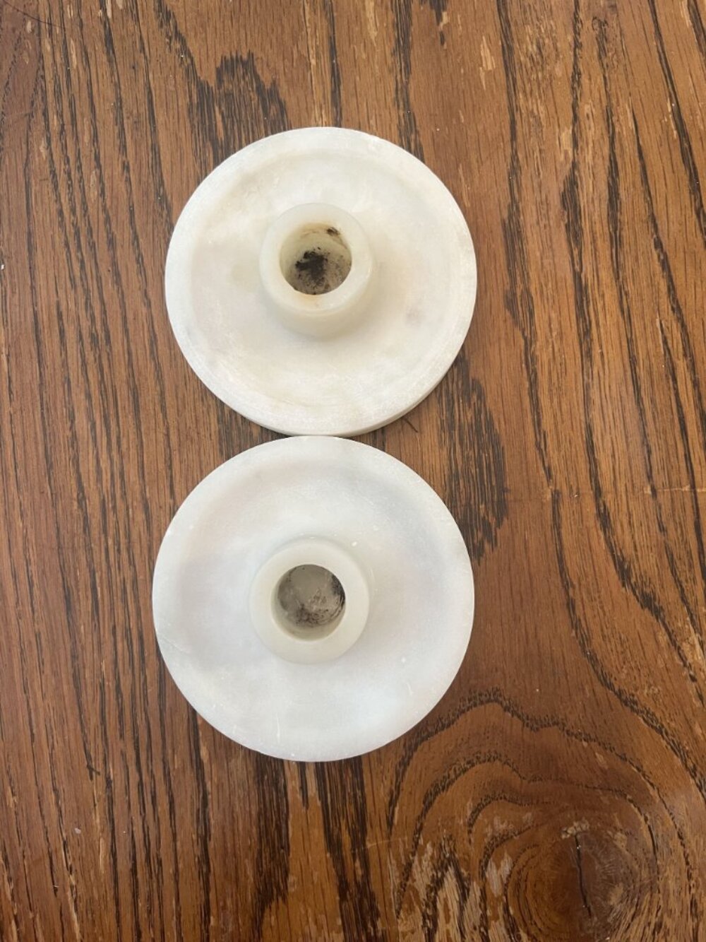 Pair Of Vintage White Marble Candle Holders With Round Base And Centered Tapered - Picture 2 of 6